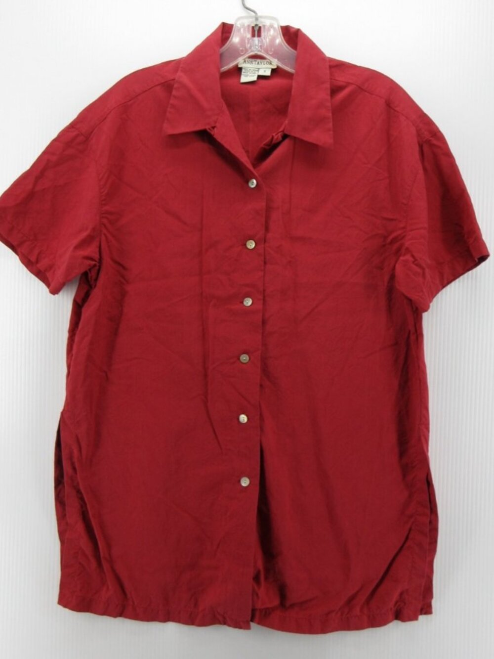 VGT Ann Taylor Top Small Silk Shirt Loop Collar Camp Button Up Woven